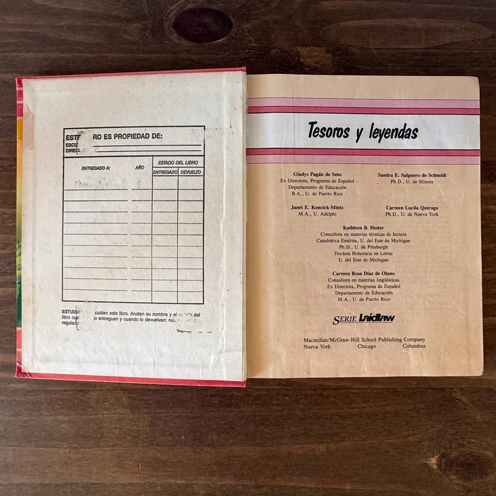 Vintage 1991 Tesoros y Leyendas Libro 4 Spanish Textbook Serie Laidlaw Hardcover